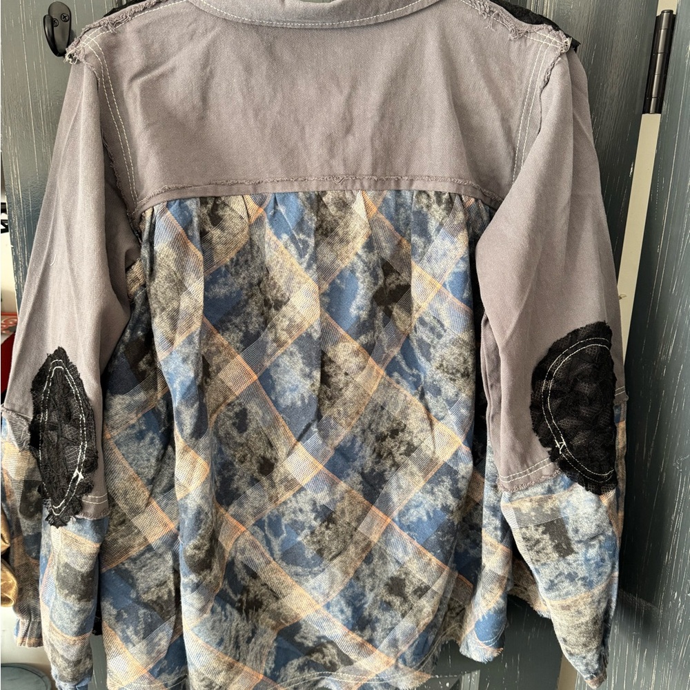 Pol Layered Patchwork Jean Jacket In Gray, Black … - image 2